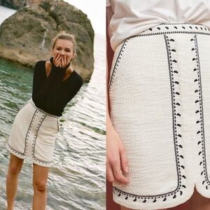 Anthropologie Dolan Tulley Textured White Black Embroidered Skirt Cotton‎ Small